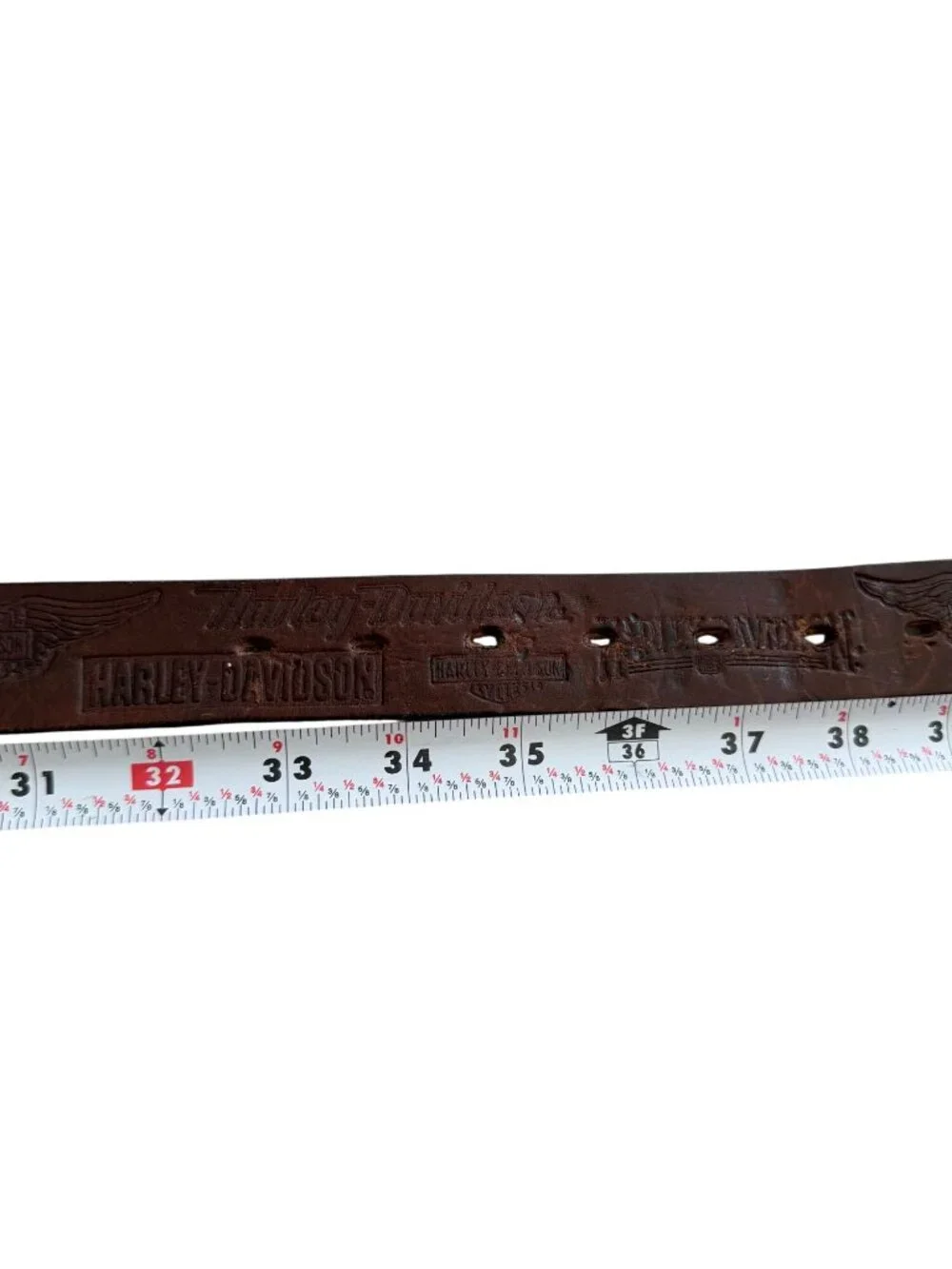 HARLEY DAVIDSON Brown Leather Buckle Belt 33”-38”